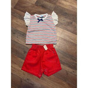 VTG Royal Heir Baby Girls 2-Piece Set Size 12 Mos Red Shorts & Striped Top NOS